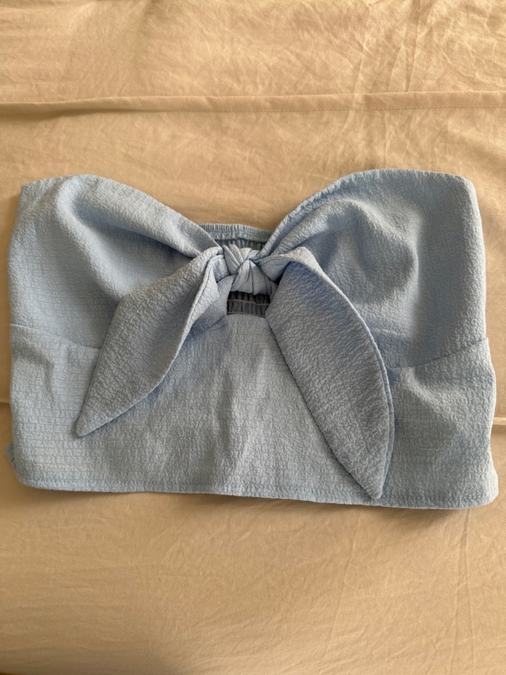 SHEIN Light Blue Bow Front Strapless Crop Top